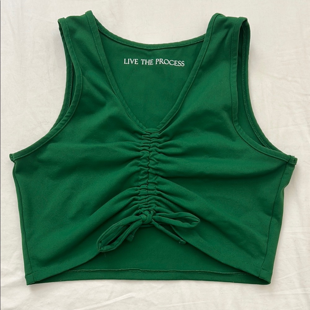 Live The Process "Reverie" Green Ruched Crop Tank Top